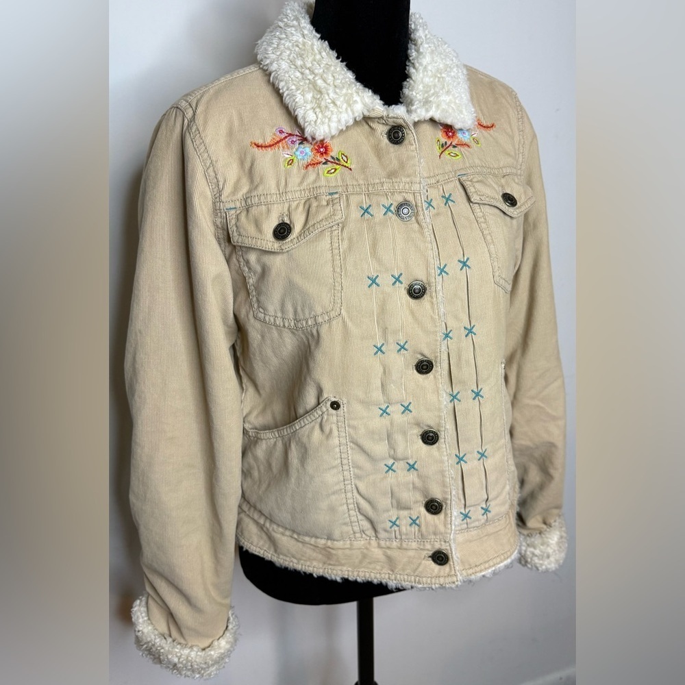 Gap Vintage Y2K women’s girls corduroy jacket Sherpa embroidered floral Sm EUC